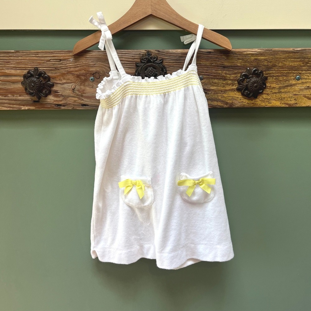 Janie and Jack Girls White Terry Cloth Swim Cover Up Dress Yellow Bows Size 5‎